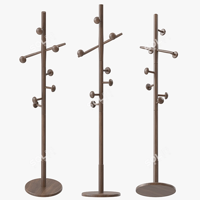 Rustic Wooden Coat Rack 3D model image 4