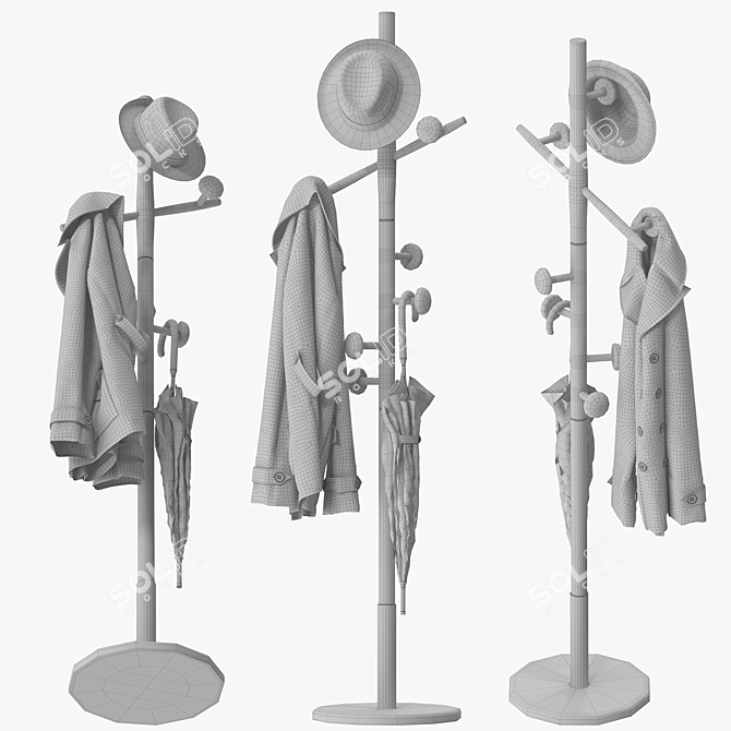 Rustic Wooden Coat Rack 3D model image 5