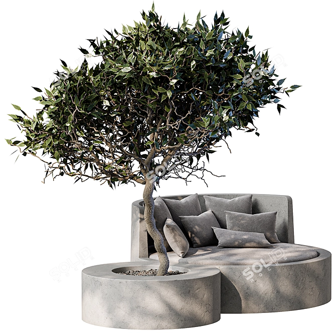 Stylish Outdoor Concrete Sofa with Tree 3D model image 3