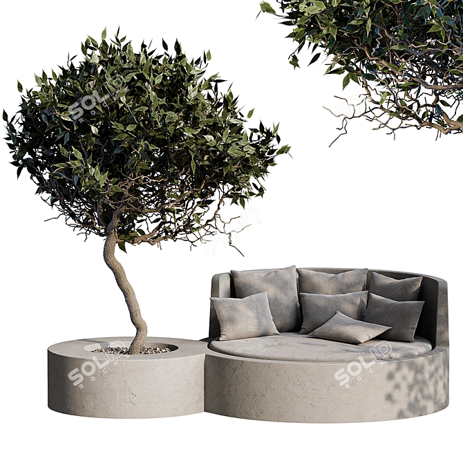 Stylish Outdoor Concrete Sofa with Tree 3D model image 4