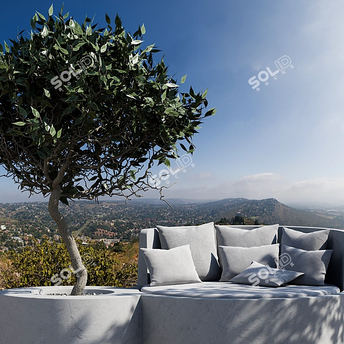 Stylish Outdoor Concrete Sofa with Tree 3D model image 6