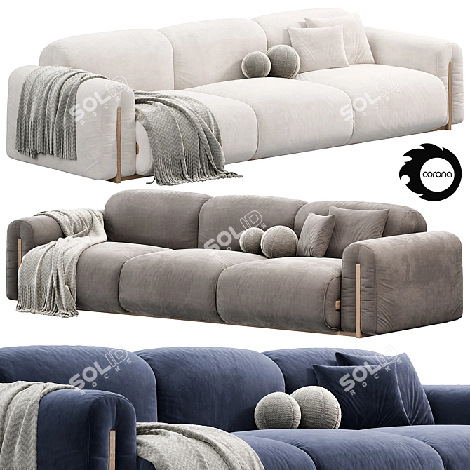 Modern Italian 3-Seater Sofa 3D model image 1