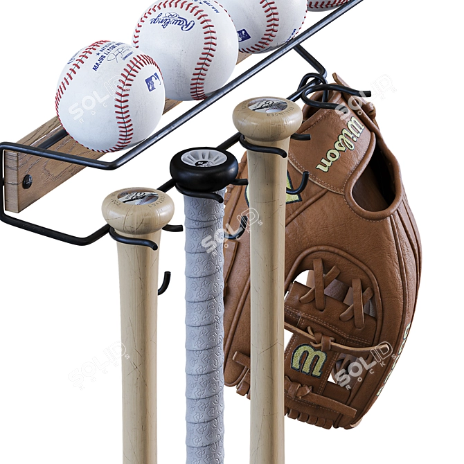 Vintage Baseball Equipment Storage Rack 3D model image 2