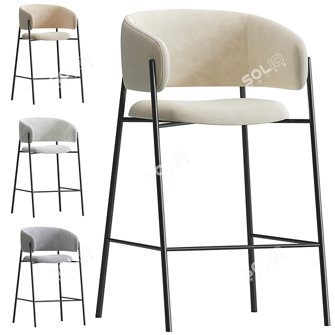 Velvet Taupe Bar Stool Set 3D model image 1