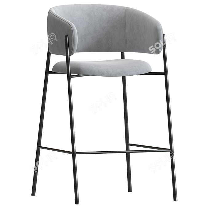 Velvet Taupe Bar Stool Set 3D model image 3