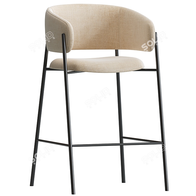 Velvet Taupe Bar Stool Set 3D model image 4