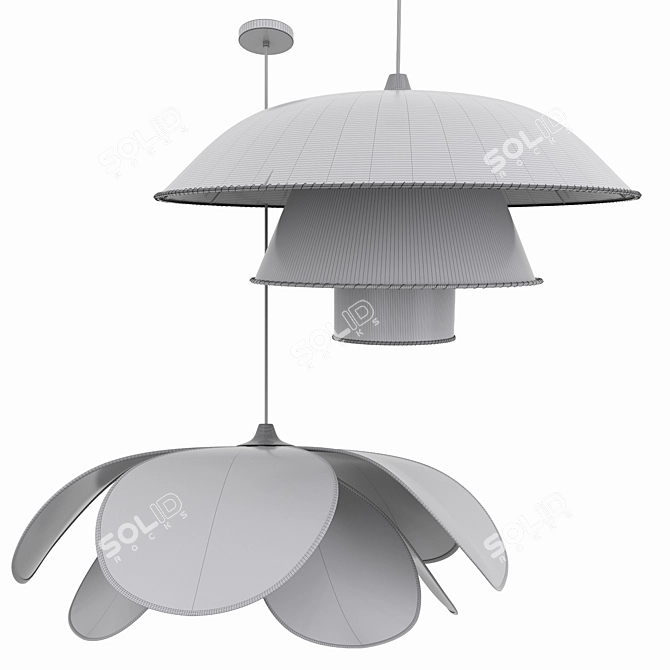 Rattan Petal Chandelier Set 3D model image 2