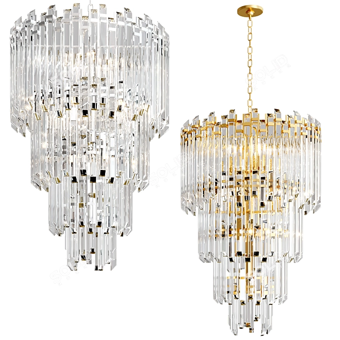 Exquisite Three-Tier Chandelier Beauty 3D model image 1