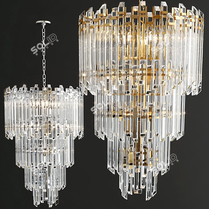 Exquisite Three-Tier Chandelier Beauty 3D model image 5