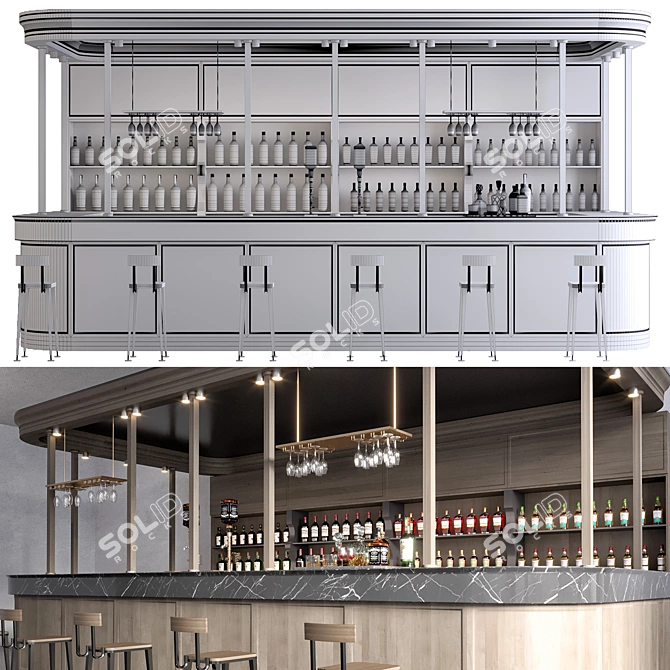 Luxury Bar Interior Set 3D model image 6