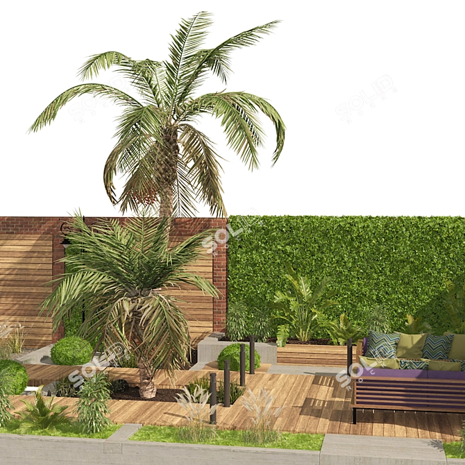 Modern Garden Yard 3D Model 3D model image 2