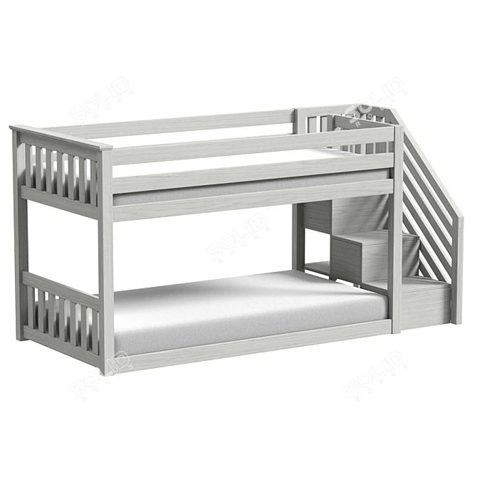 Modern Solid Wood Twin Bunk 3D model image 1