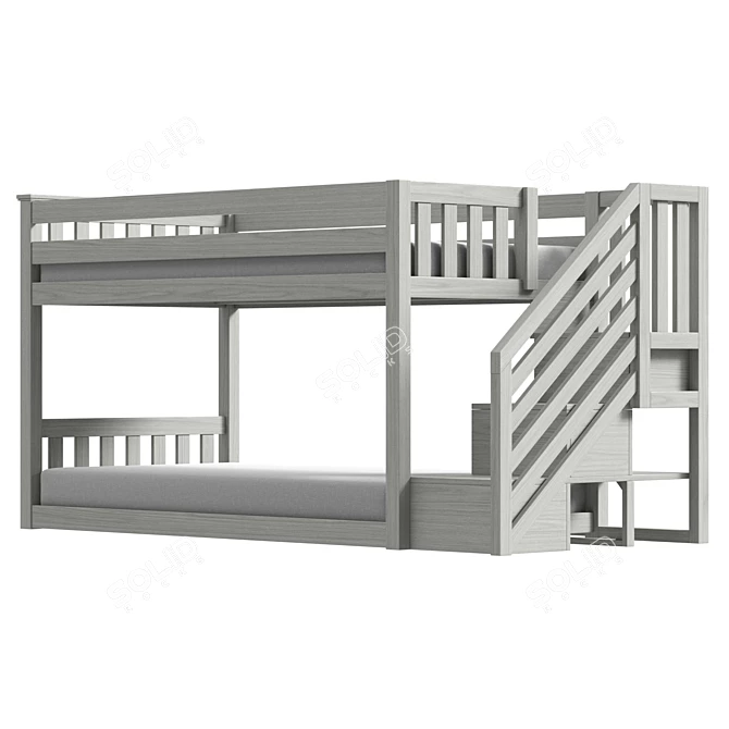 Modern Solid Wood Twin Bunk 3D model image 4