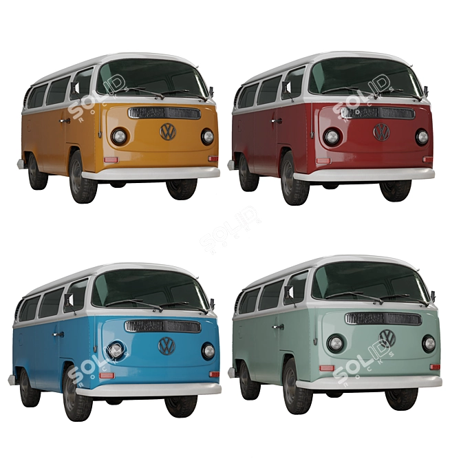 Vintage Volkswagen T2 Bus Model 3D model image 2