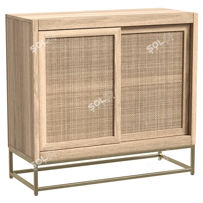Natural Rattan Sliding Drawer Cabinet 3D model image 1