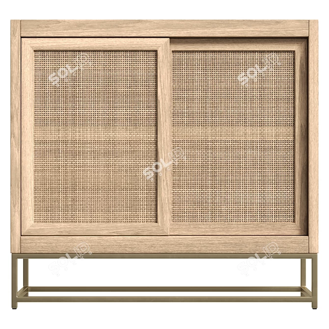 Natural Rattan Sliding Drawer Cabinet 3D model image 2