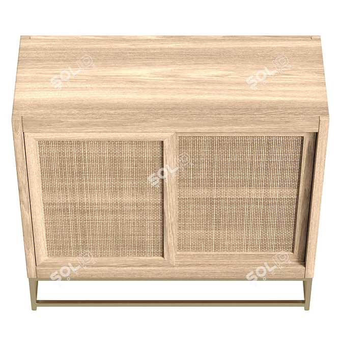 Natural Rattan Sliding Drawer Cabinet 3D model image 3
