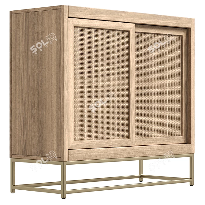 Natural Rattan Sliding Drawer Cabinet 3D model image 4
