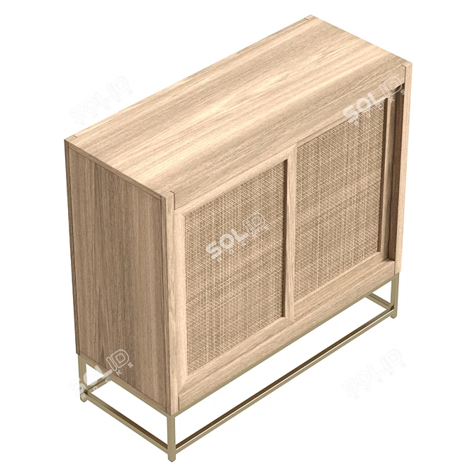 Natural Rattan Sliding Drawer Cabinet 3D model image 5