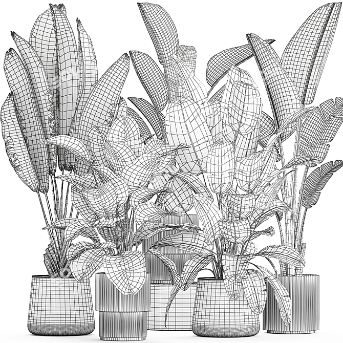 Tropical Plant Set in Concrete Vase 3D model image 7