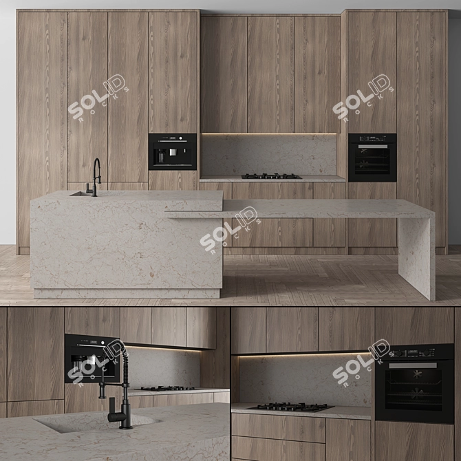 Modern Kitchen with Appliances 3D model image 1