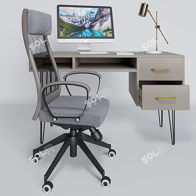 Modern Work Desk Set: Essentials 3D model image 1