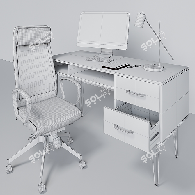 Modern Work Desk Set: Essentials 3D model image 2