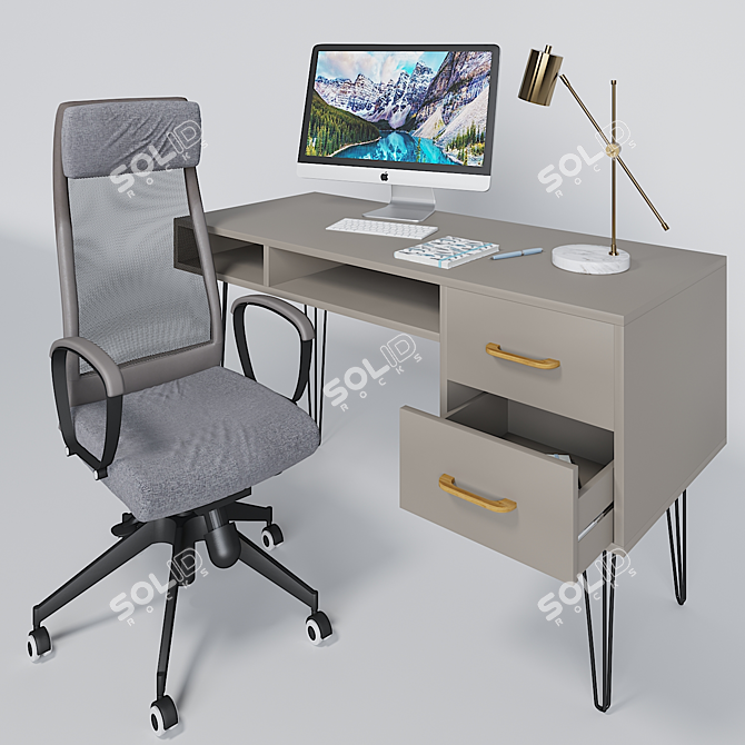 Modern Work Desk Set: Essentials 3D model image 3