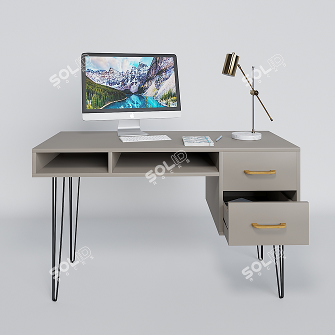 Modern Work Desk Set: Essentials 3D model image 5