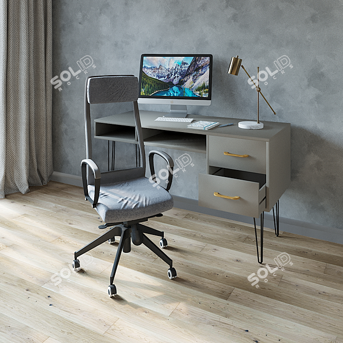 Modern Work Desk Set: Essentials 3D model image 6