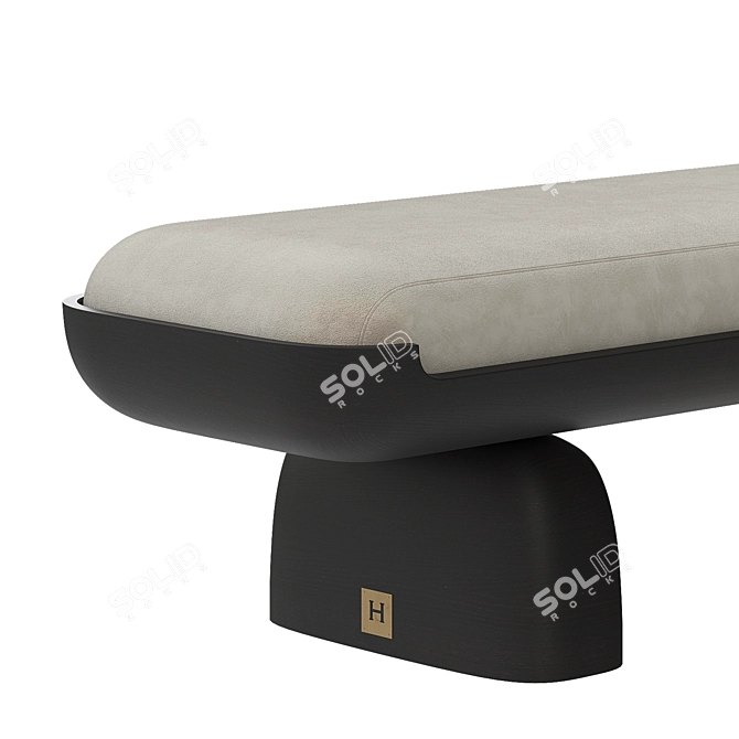 Luxury Velvet and Wood Bench 3D model image 2