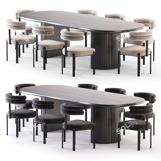  Modern Dining Set with Chair & Table 3D model image 1