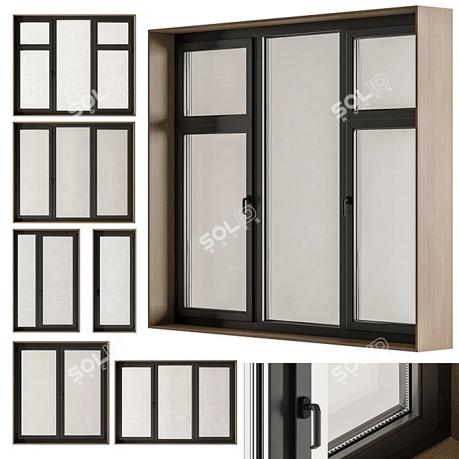 Wooden Window Frame Set 23 3D model image 1