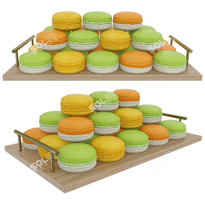 Colorful Macaroon Tray with 3 Varieties 3D model image 1