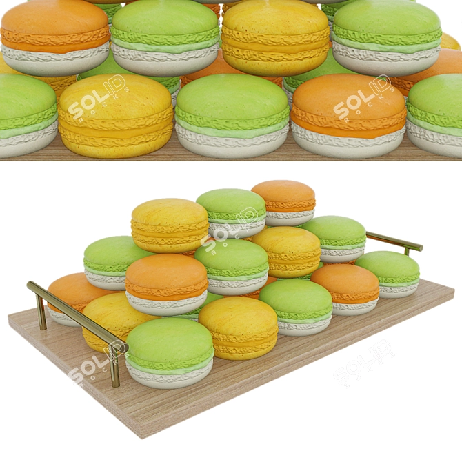 Colorful Macaroon Tray with 3 Varieties 3D model image 2