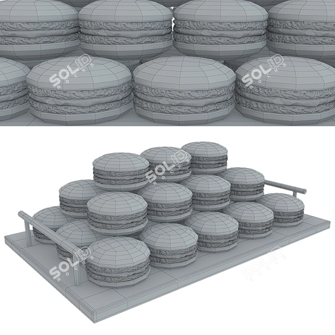 Colorful Macaroon Tray with 3 Varieties 3D model image 6