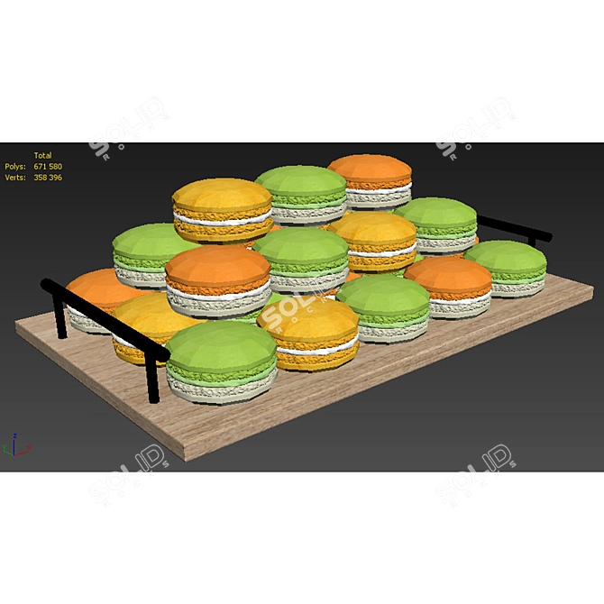 Colorful Macaroon Tray with 3 Varieties 3D model image 7