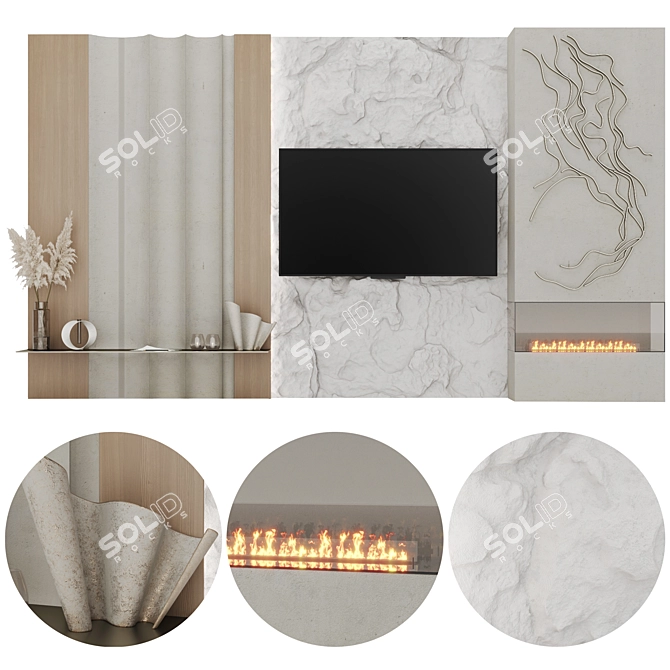 Modern Style TV Wall with Bio-Fireplace 3D model image 1