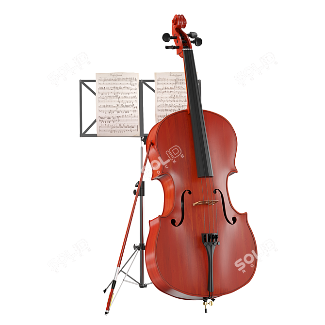  Quality Wood Cello with Stand. 3D model image 1