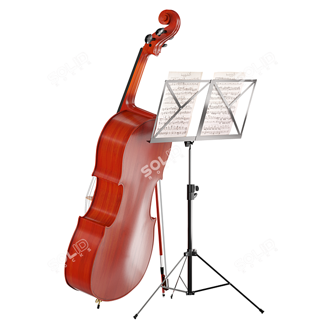  Quality Wood Cello with Stand. 3D model image 2