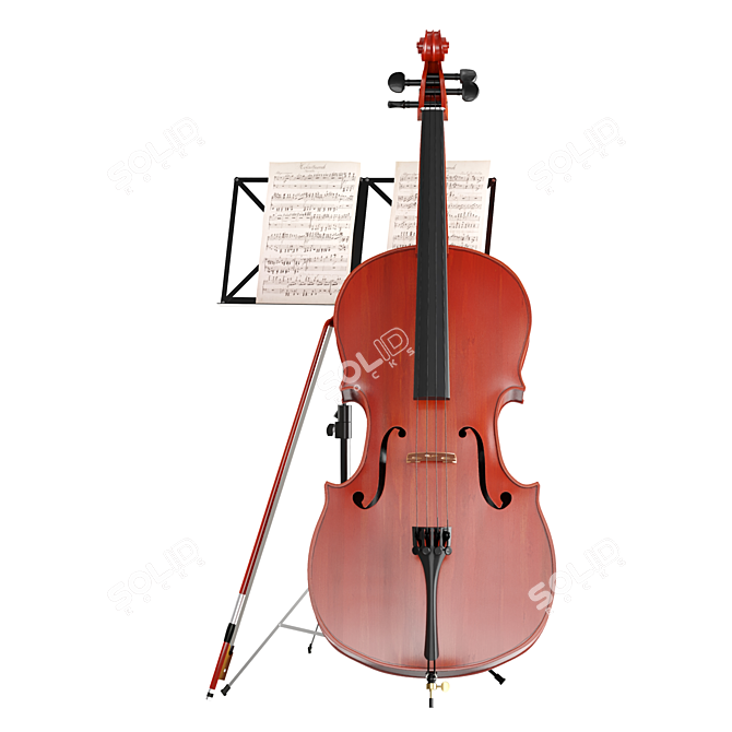  Quality Wood Cello with Stand. 3D model image 3