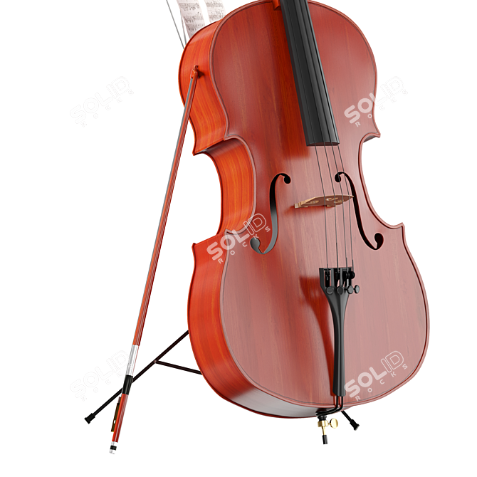  Quality Wood Cello with Stand. 3D model image 4