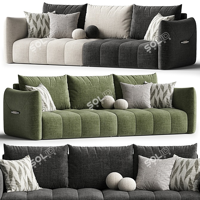 Premium Beige Flannel Sofa Bed 3D model image 1