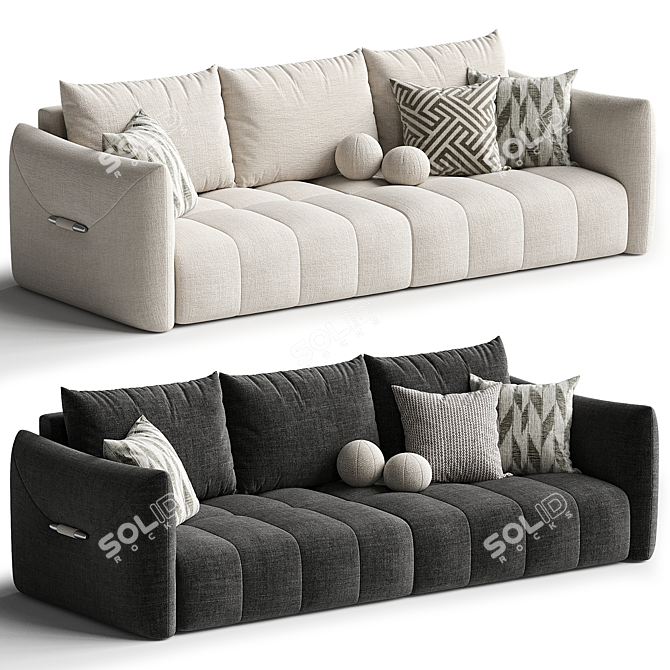 Premium Beige Flannel Sofa Bed 3D model image 2