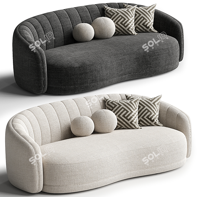 Elegant Linda Ivory Boucle Seating 3D model image 2