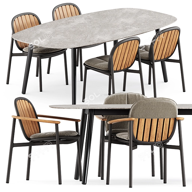 Outdoor Seating Set with Table 3D model image 1