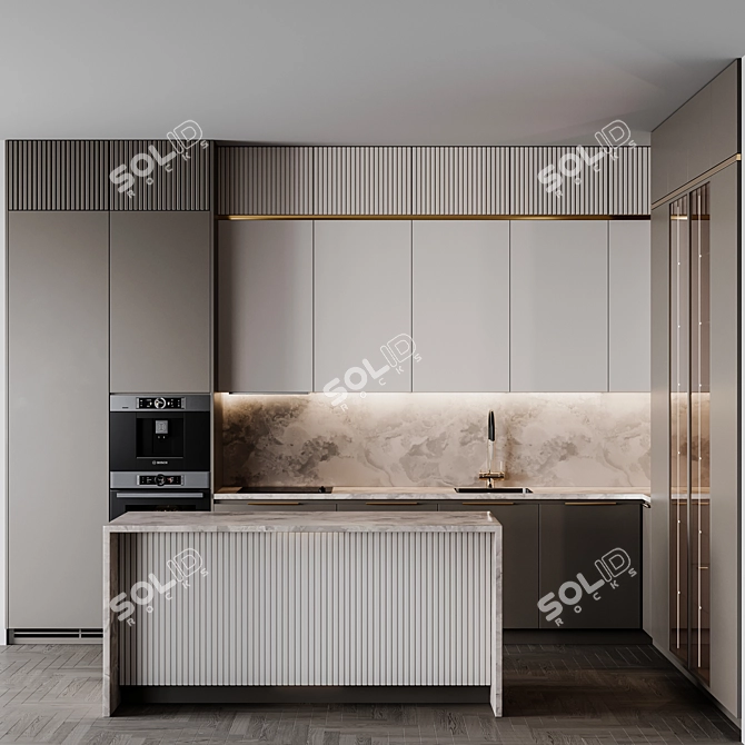 Adjustable Modern Kitchen Design 3D model image 1