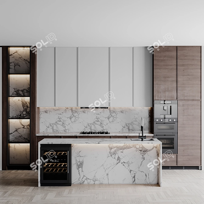 Adjustable Modern Kitchen Design 3D model image 2