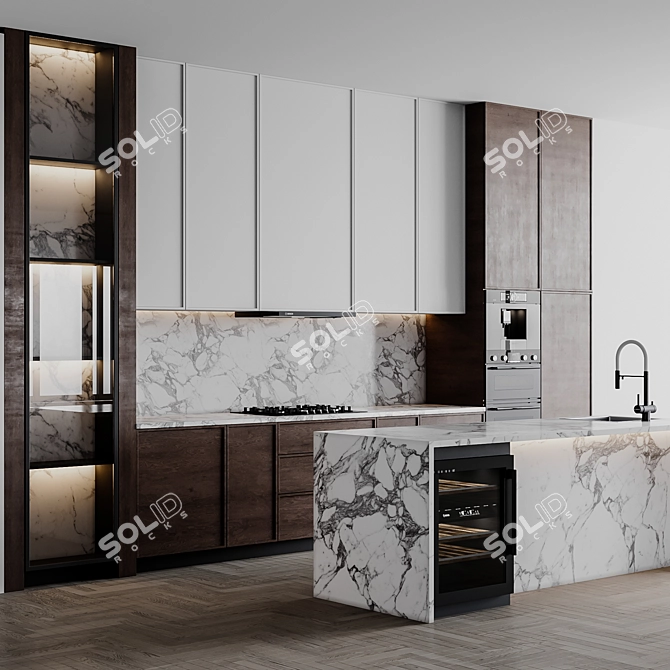 Adjustable Modern Kitchen Design 3D model image 3