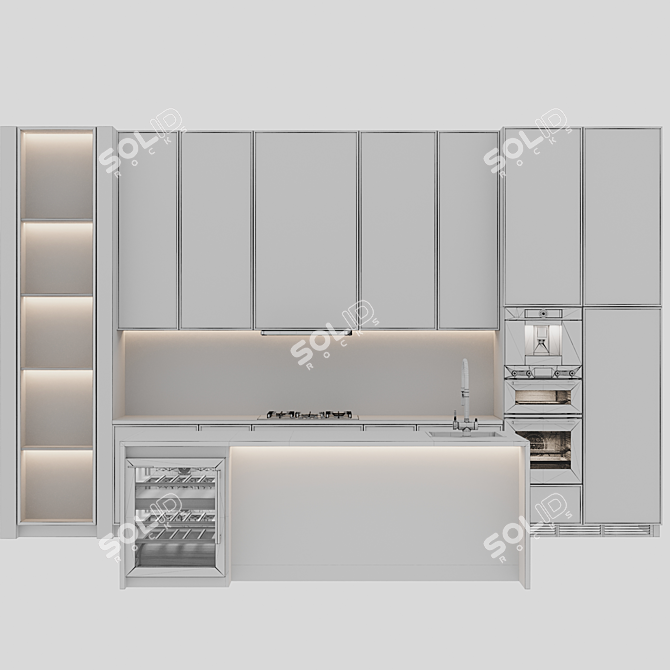 Adjustable Modern Kitchen Design 3D model image 8